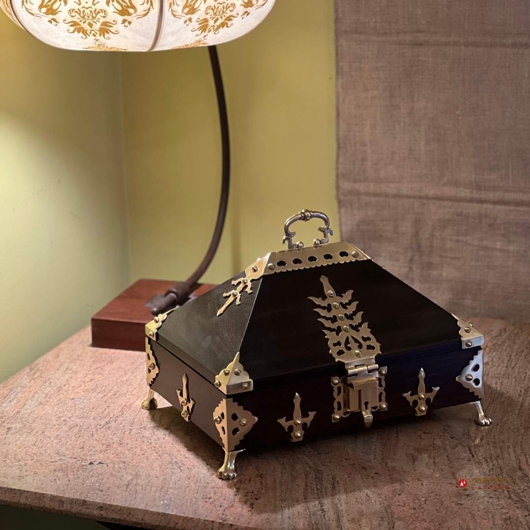 Elegant Wooden Multipurpose Box with Brass Accents
