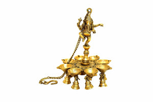Brass Ganesha Traditional Dancing Statue with Oil Lamp and Bells