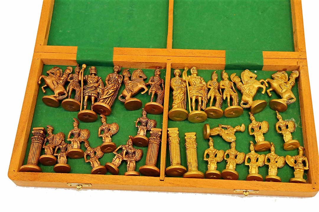 Brass Solider Chess Board and Coins