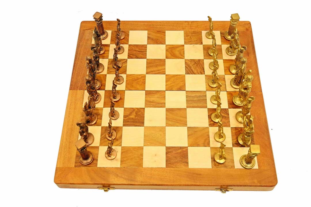 Brass Solider Chess Board and Coins