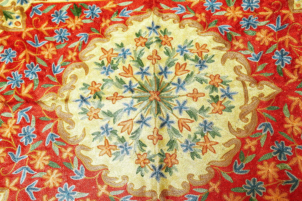 Red Flower Kashmiri Silk Tapestry