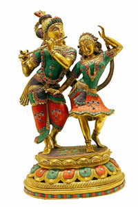 Brass Radha Krishna Stone Work