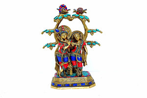 Brass Radha Krishna with Stone Work