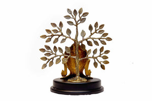 Elegant Brass Buddha Head with Decorative Tree on Polished Wooden Base