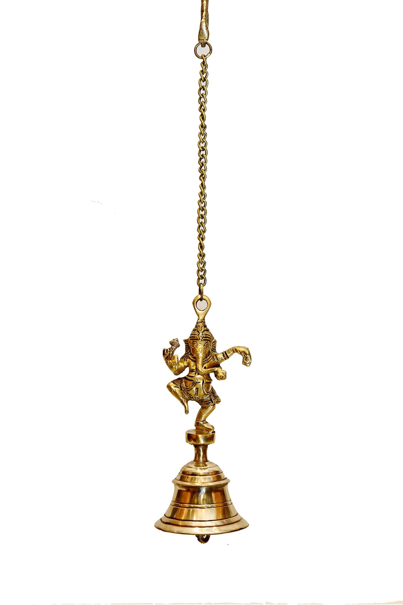 Brass Ganesha Statue with Temple Bells and Chain