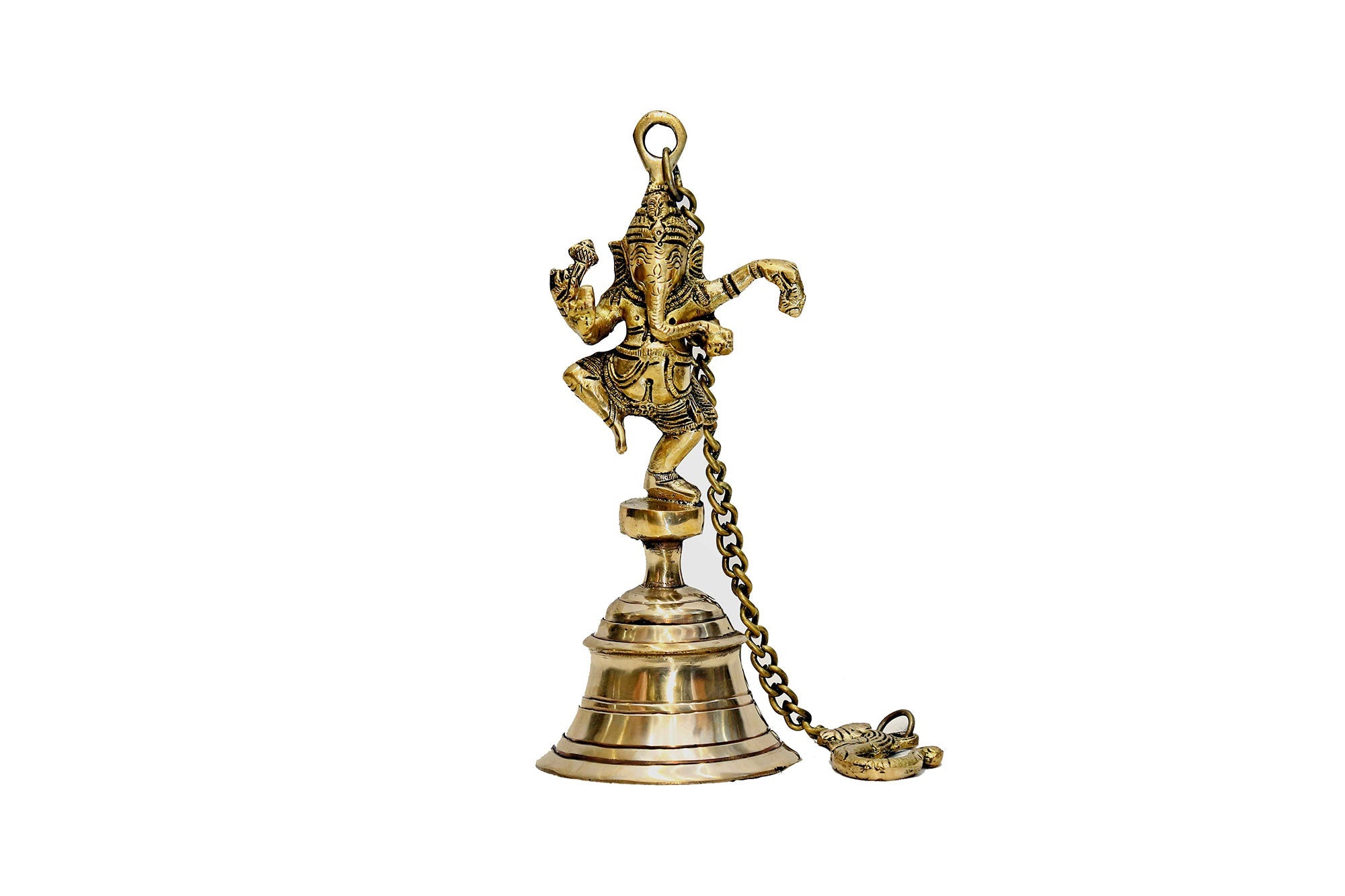 Brass Ganesha Statue with Temple Bells and Chain