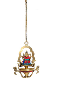 Brass Ganesha Oil Lamp with Stone Work