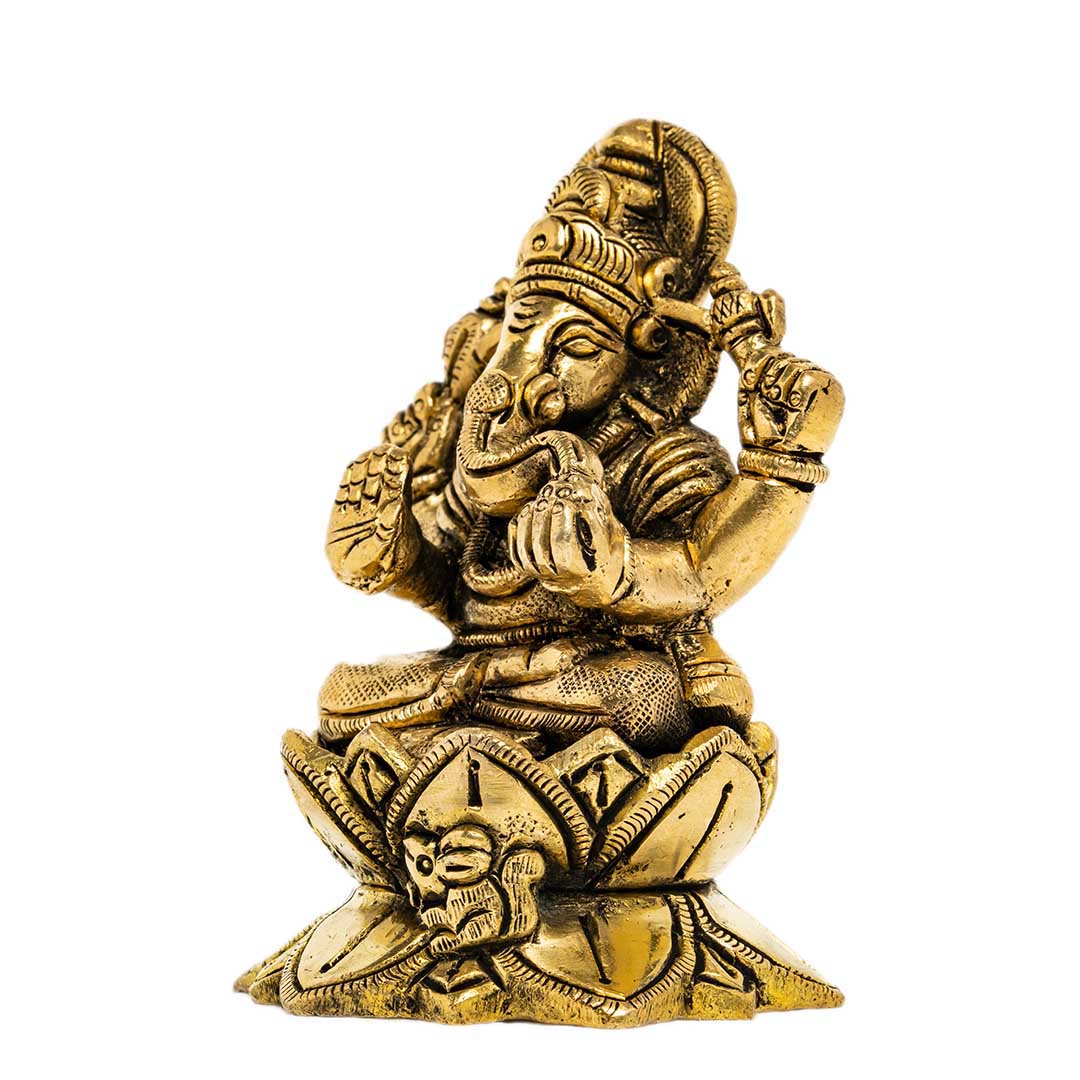 Brass Ganesha Statue on Lotus