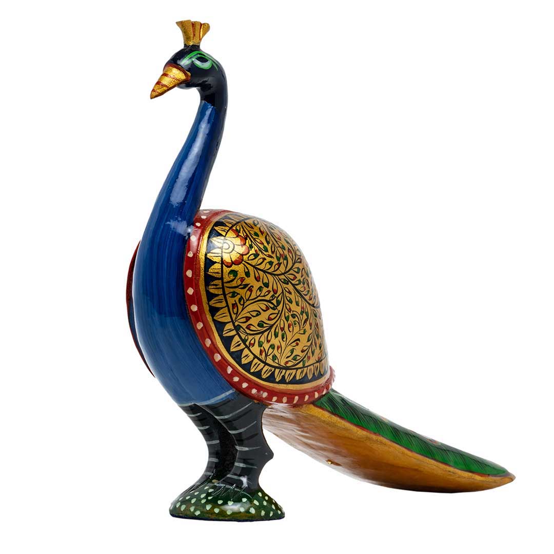 WOODEN PAINTED PEACOCK