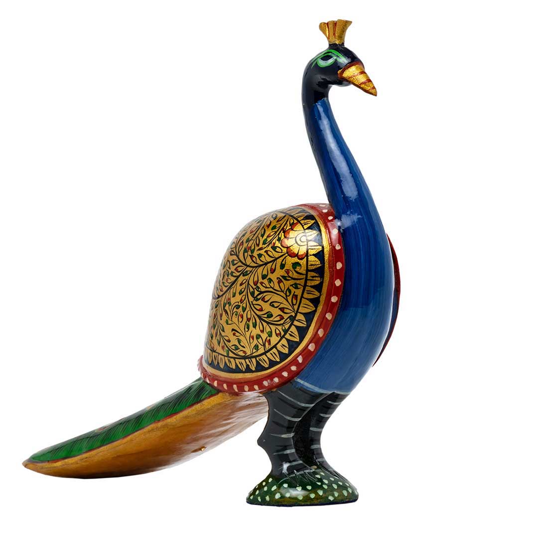 WOODEN PAINTED PEACOCK