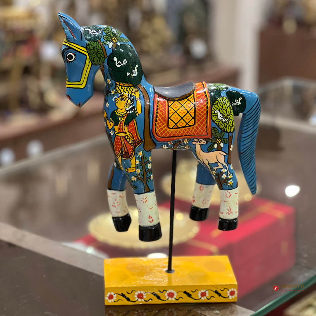 Handcrafted Blue Rajasthani Horse Statue