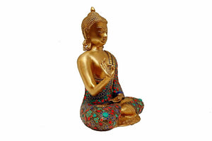 Brass Blessing Hand Buddha Statue with Stone Work