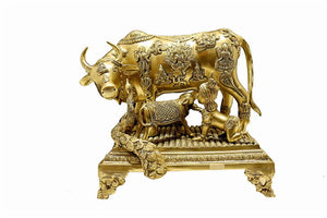 Brass Kamadhenu Gold Finish Work