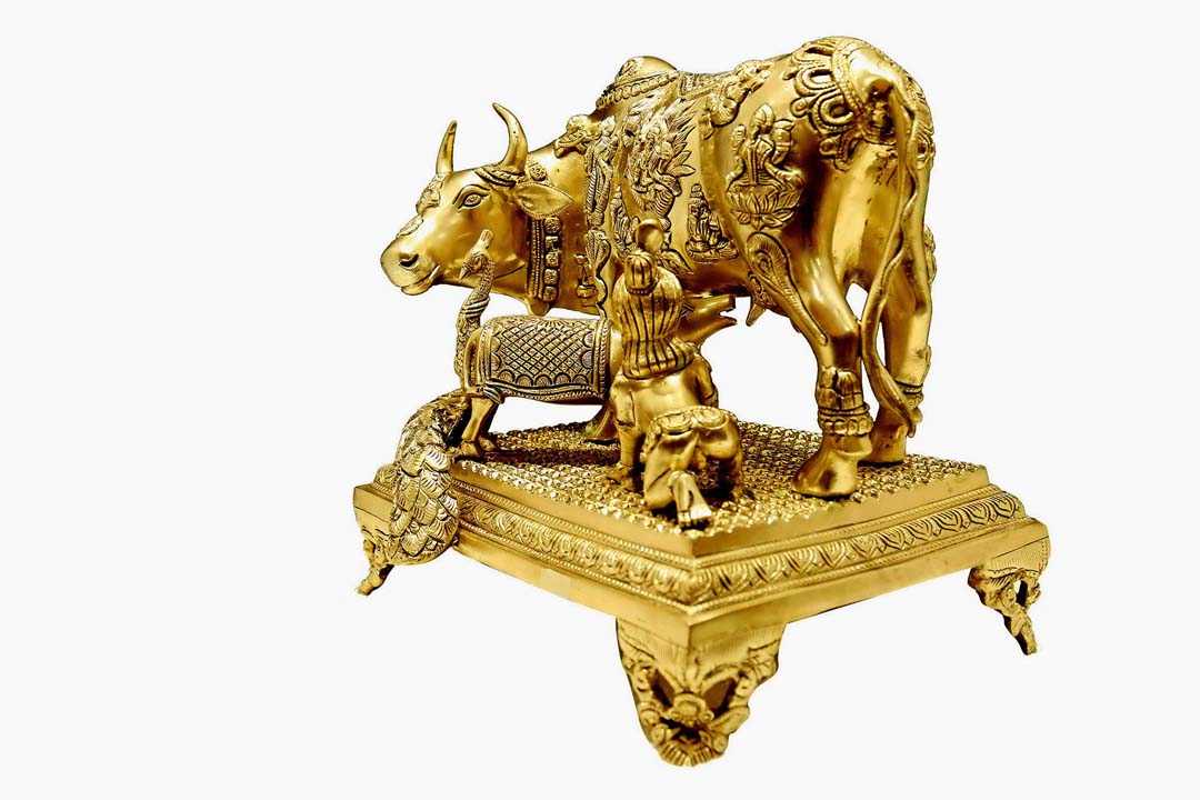 Brass Kamadhenu Gold Finish Work