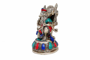 Brass Panchamuka Hanuman With Silver Stone Work