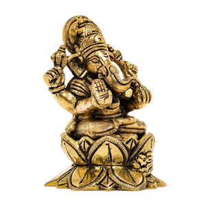 Brass Ganesha Statue on Lotus